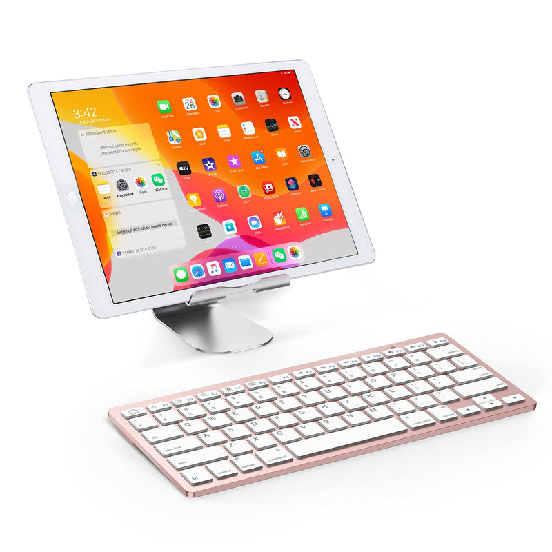 OMOTON Ultra-Slim Bluetooth Keyboard Compatible with iPad 10.2(9th/ 8th/ 7th Generation)/ 9.7, iPad Air 4th Generation, iPad Pro 11/12.9, iPad Mini, and More Bluetooth Enabled Devices, Pink Gold
