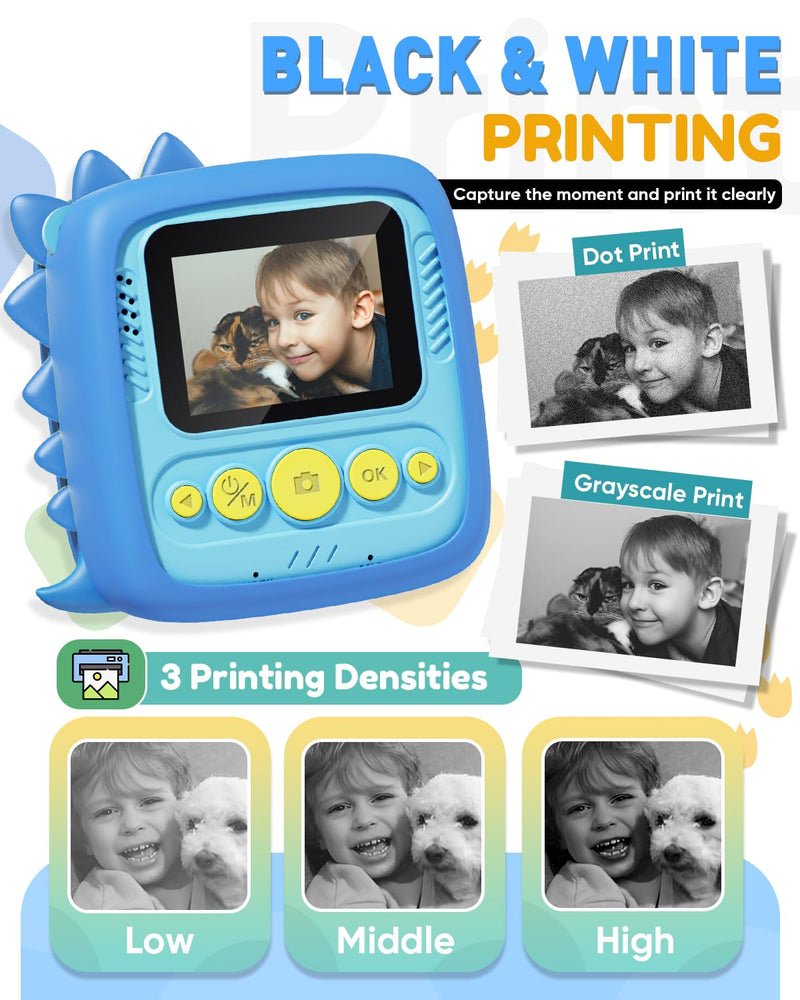Kids Camera Instant Print, Christmas Birthday Gifts for Kids Age 3-8, 1080P Digital Camera with Silicone Cover, Toddler Portable Travel Toys for 3 4 5 6 7 8 Year Old Girls Boys-Blue Blue