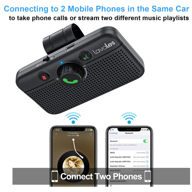 [AUSTRALIA] - Bluetooth 5.3 Car Speaker, Handsfree Cell Phone Automobile Speakerphones, Support Siri Google Voice Assistant/Motion AUTO ON, Bluetooth Visor Speakerphone Wireless Car kit 
