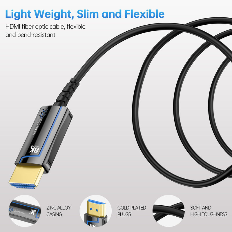 Fiber Optic HDMI Cable Speed HDMI 2.1 Cable 8K@60 4K@120Hz 48Gbps HDR eARC HDCP Compatible with UHD TV Box Projector PS5 Gold Plated Connector Ultra High Computer (Fiber Optic, 6.6FT(2M)) Fiber Optic 6.6 ft