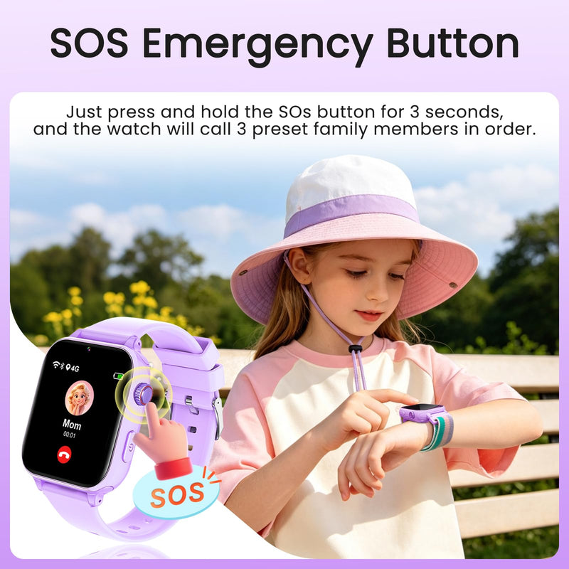 Kids smart Watches for Girls Boys 4g GPS Call Text-Smart Watch for Kids Game Camera Pedometer Alarm Clock Calculator-Kid Watches for Girls Boys 4-12 Age Gifts Purple
