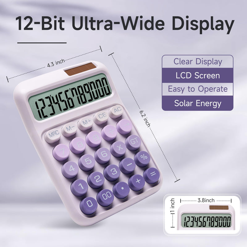 Desk Calculator,12 Digits, Large LCD Display,Big Buttons,Solar and Battery Dual Power Desktop Calculators,Cute and Aesthetic,Suitable for Office and Study (Ombre Purple, M) Ombre Purple