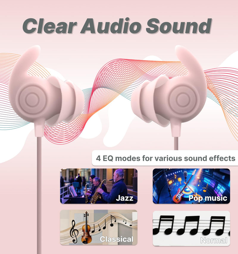 Hmusic Bluetooth Sleep Earbuds for Side Sleepers, Soft Silicone | 30dB Noise Isolation, Built-in White Noise & Mic, 12-Hour Battery, Flat Sleep Headphones for Snoring, Traveling (Pink) Pink