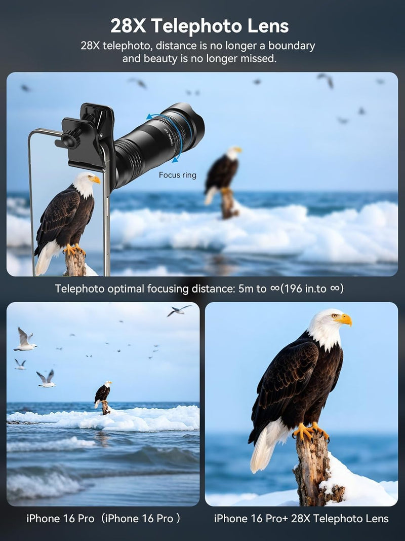 MIAO LAB 28X HD Telephoto Lens for iPhone/Samsung/Android | High Power Telephoto Camera Lens, Universal Smartphone Compatibility