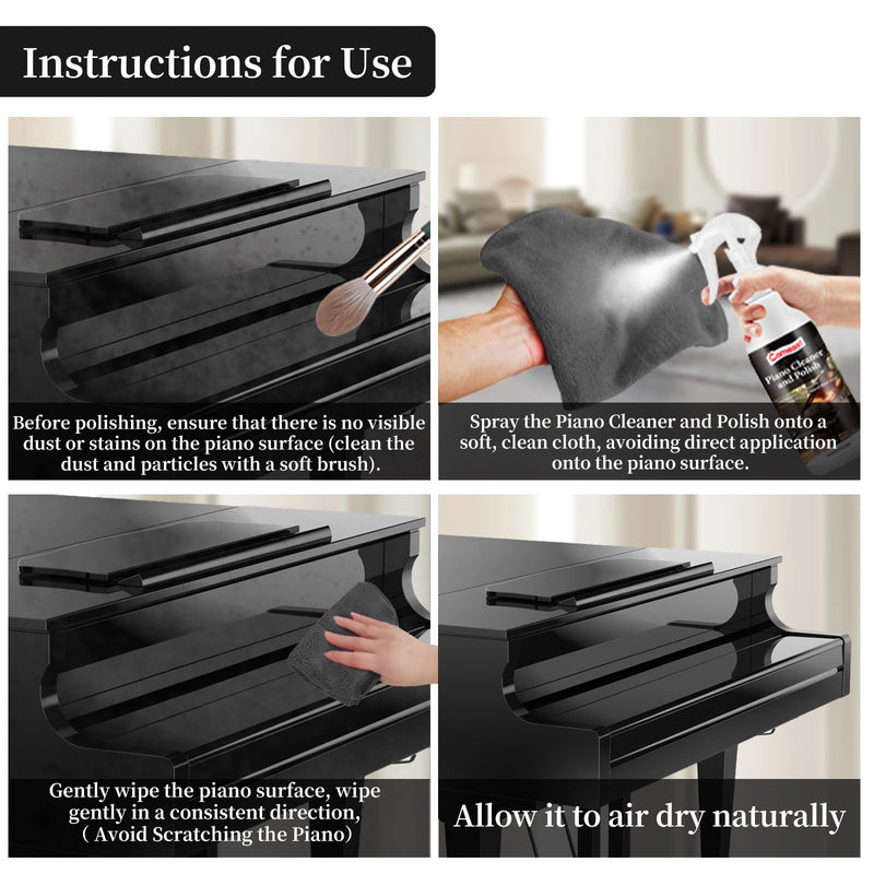 [AUSTRALIA] - Piano Cleaner and Polish, Clean, Wax and Protect Glossy All in One Bottle Restore the Shine, Remove Fingerprints and Stains, and Enhance the Brightness of the Wood or Lacquer Finish, 8.45 Fl Oz 