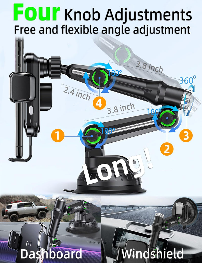 Wireless Car Charger Phone Mount Holder for Truck, 15W Fast Charging | 10-Inch Long Arm, Auto Clamping Phone Holders, Trucks and Large SUVs for Dash Windshield Mount, for iPhone 17 16 15 Samsung truck-charger