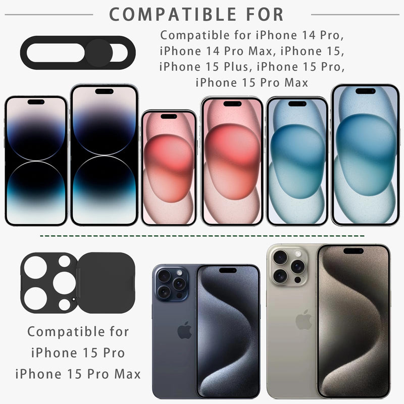 Privacy Cover Compatible for 15 Pro/iPhone 15 Pro Max with Front Camera Cover,Protect Privacy and Security But Not Affect Facial Recognition（2Pack）