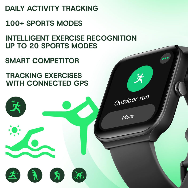 OCTANDRA Inspire VeryFit 1.95" Bluetooth Answer Call Alexa Smart Watch Body Energy Heart Rate HRV Oxygen Saturation Sleep Monitor Step Tracker IP68 Fitness Watches for Men Women (IDW16) (Black) IDW16 - Black