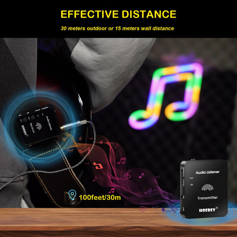 Hoerev Wireless in Ear Monitor System Studio Equipment Professional System Transmitter Guitar System with Rechargeable Battery for Studio Band Rehearsal Live Performance Camera Record 1 set of receiver and transmitter