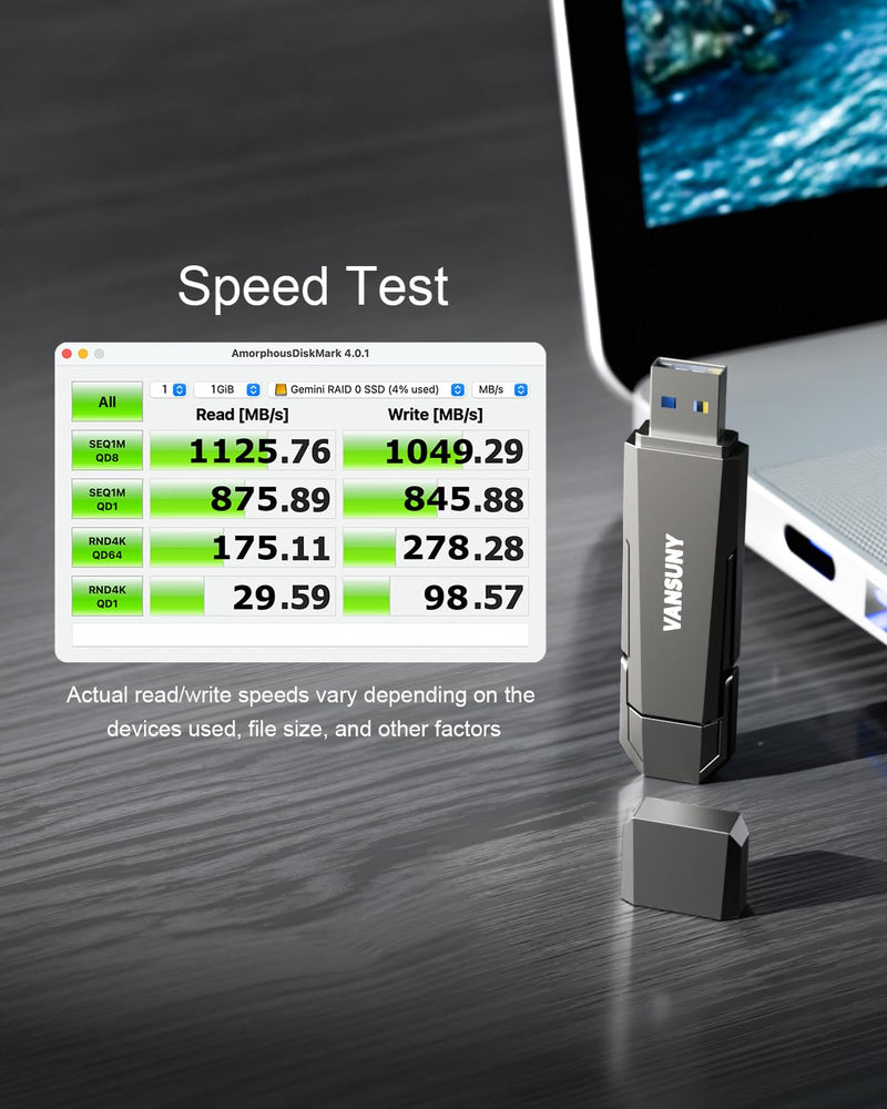 Vansuny 512GB USB Solid State Drive Up to 1000MB/s 3.2 Gen 2 Dual SSD USB A + Type C Portable External SSD for Android Phone Tablet Laptop MacBook PC