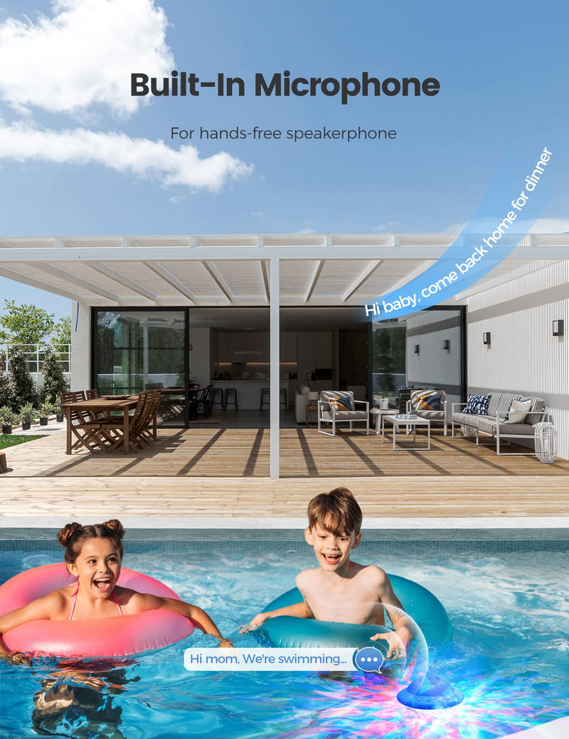 Floating Pool Speakers with Colorful LED Lights, IPX7 Waterproof Hot Tub Bluetooth Speaker, 10W Stereo Loud Sound, Built-in Mic, Portable Wireless Speakers for Shower Bathtub Beach Outdoor Swim-Blue Blue