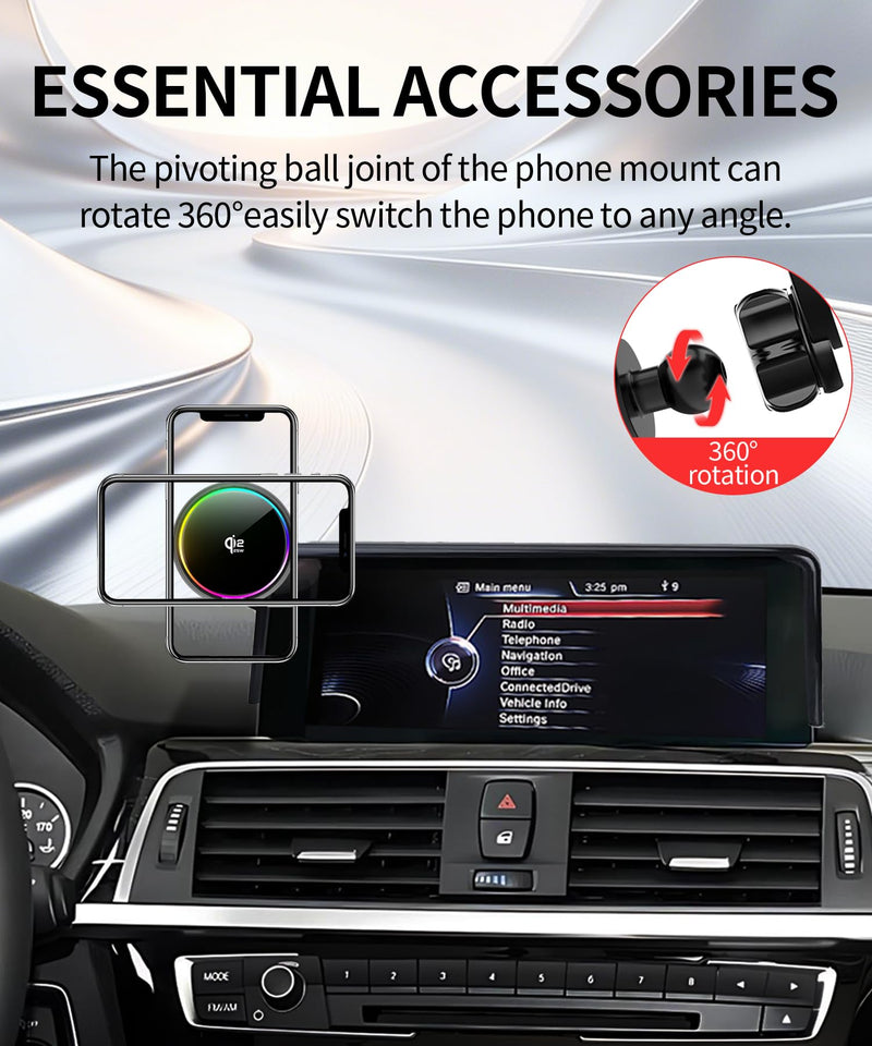25W Car Mount Charger for BMW 3/4/2 Series 8.8-Inch Screen | 2012-2018 BMW 3 Series/ 2014-2020 4 Series/ 2014-2021 2 Series Qi2.2 25W MagSafe Fast Charging Cell Phone Holder Accessories Magsafe+Qi2 25W Fast Charging