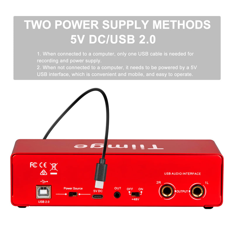 2x2 USB Audio Interface for PC, with 48V Phantom Power, 24Bit/192kHz High-Fidelity, Mic Preamplifier XLR/TSR/TS Ports, Compatible for Guitarist, Vocalist, Podcaster or Producer