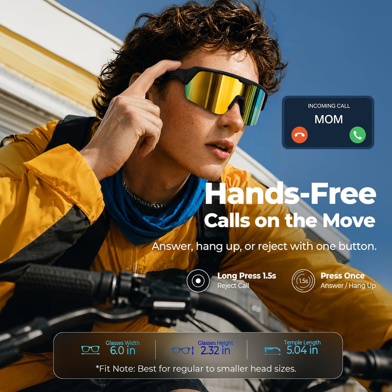 Bluetooth Cycling Glasses, Hands-Free Open-Ear Audio Sunglasses Yellow
