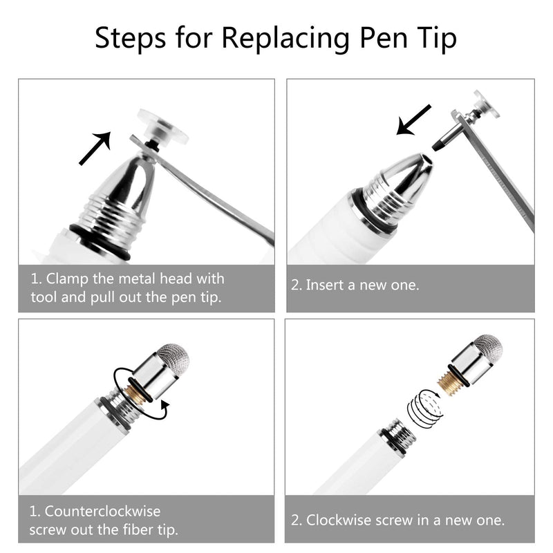Mixoo Stylus Pens for Touch Screens - Disc & Fiber Tip 2 in 1 High Sensitivity Universal Stylus for iPad, iPhone, Tablets and Other Capacitive Touch Screens (Black/White) Black/White