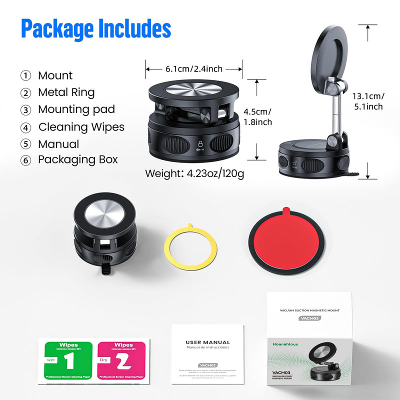 Magnetic Phone Holder for Car Dashboard Windshield Mount Strong Suction Cup | Car Mount for iPhone & Android, 20 N52 Ultra Strong Magnets, 360° Adjustable Foldable Heavy Duty Hands-Free Hot-Resistant