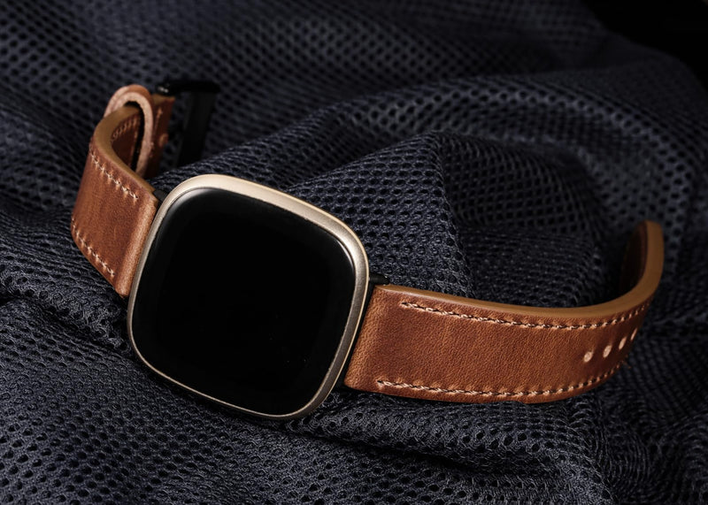 Genuine Horween Leather Watch Band Compatible with Fitbit Versa 3 / Versa 4 / Fitbit Sense 1 / Sense 2 for Men And Woman. Natural-4/Black Buckle