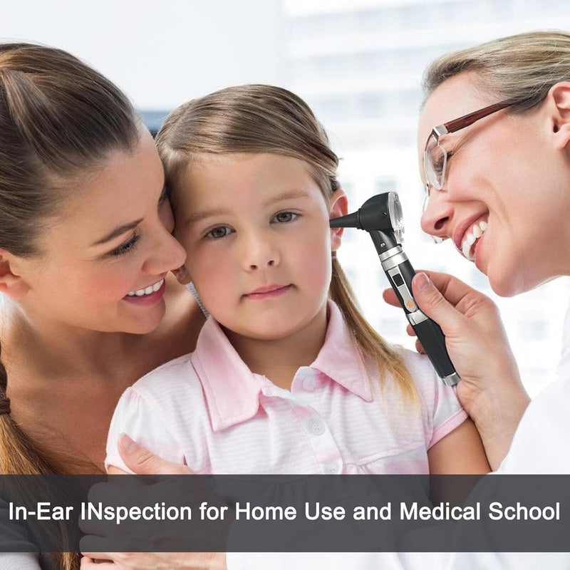 Otoscope with Light, Otoscope with Light with 3x Magnification and 4 Speculum Tips Size, 8 Ear Plugs Otoscope Set with Hard Plastic Case for Adults and Children and Pets Black