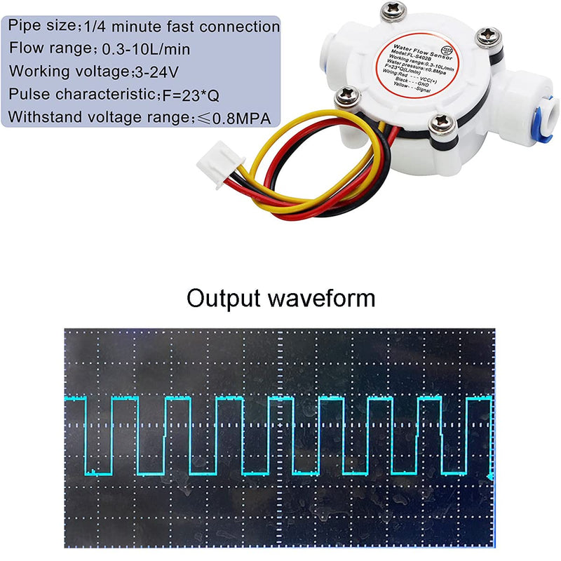 Youmile G1/4" Quick Connect Hall Effect Sensor Water Flow Sensor YF-S402B 0.3-10L/min Water Hall Effect Flow Sensor with Silicone Hose 6mm ID