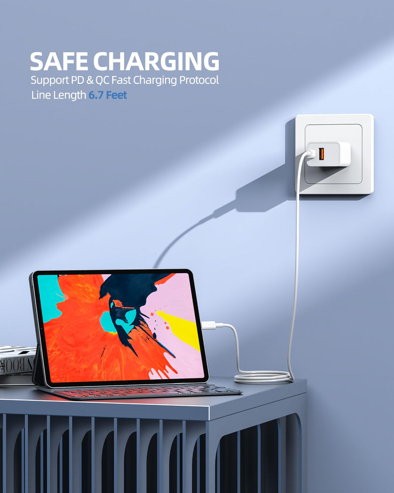 20W [for Apple MFi Certified] Fast Charger for iPad 9th Generation Gen 2021 10.2 inch Tablet with 6.6 Ft Charging Cable A2602 A2604 A2603 A2605 AC Power Supply Adapter Cord