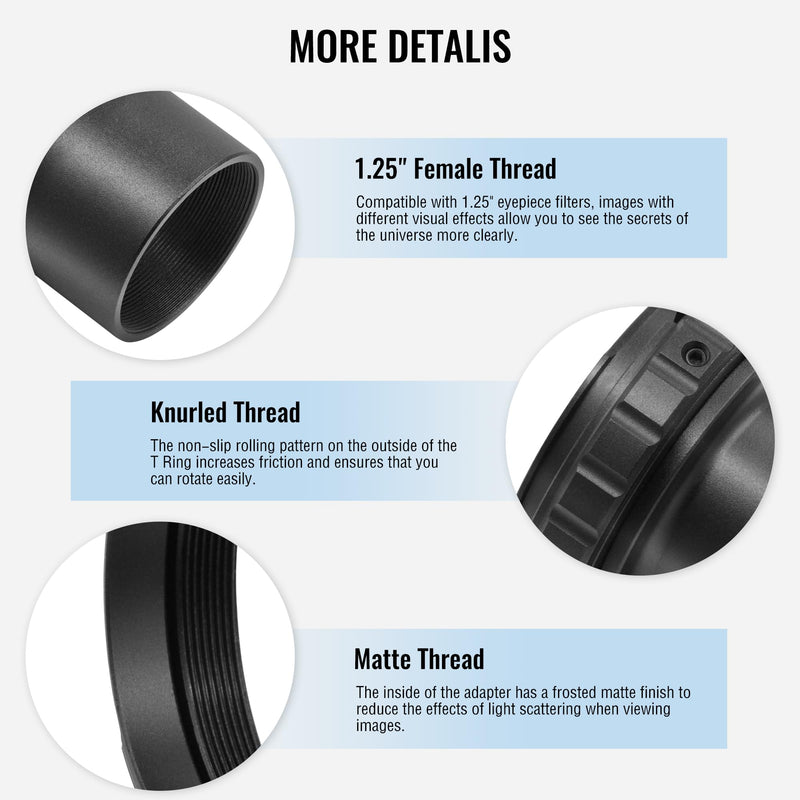 [AUSTRALIA] - Alstar Telescope Photo Adapter for Nikon SLR/DSLR Cameras, T Mount Telescope Camera Adapter Include T2 T Ring for DSLR and T Adapter, 1.25 Inch Telescope Accessory for Astrophotography 