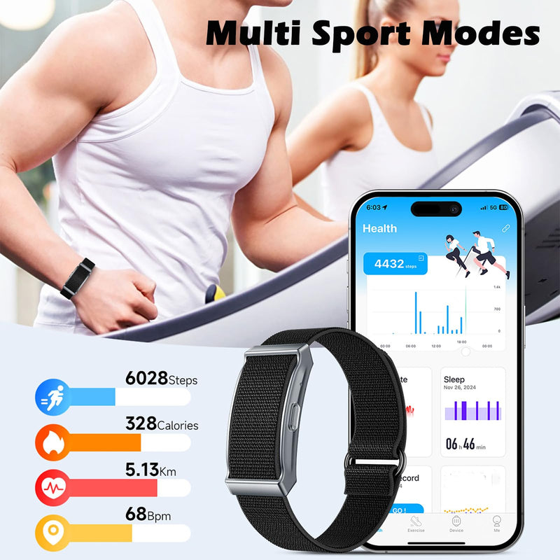 Smart Bracelet for Women and Men with 2 Bands, Screenless Fitness Tracker No Screen Lightweight for 100+ Sports IP68 Waterproof Wearable Activity Wristband Heart Rate Sleep Monitor Black