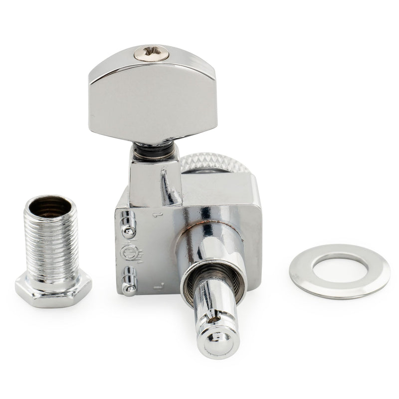 [AUSTRALIA] - Musiclily Pro Left-Handed 6-in-line 18:1 Ratio 2-Pin Full Sealed Locking Machine Heads Tuners Tuning Pegs Keys with Hex Button for Fender Strat Tele Style Electric Guitar, Chrome 6L Chrome 