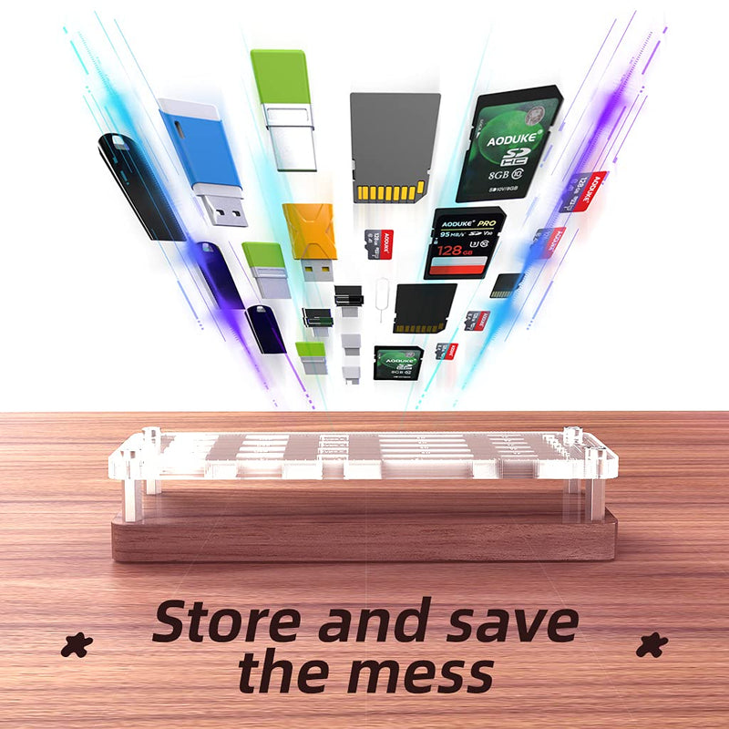 AOJUE Wooden Memory Card Case TF Cards Box and USB Drive / SD Card Holder Desk,Micro SD Card Case,Memory Card Case, Memory Card Carrying Case -AJSNH02MY pure walnut wood + transparent acrylic