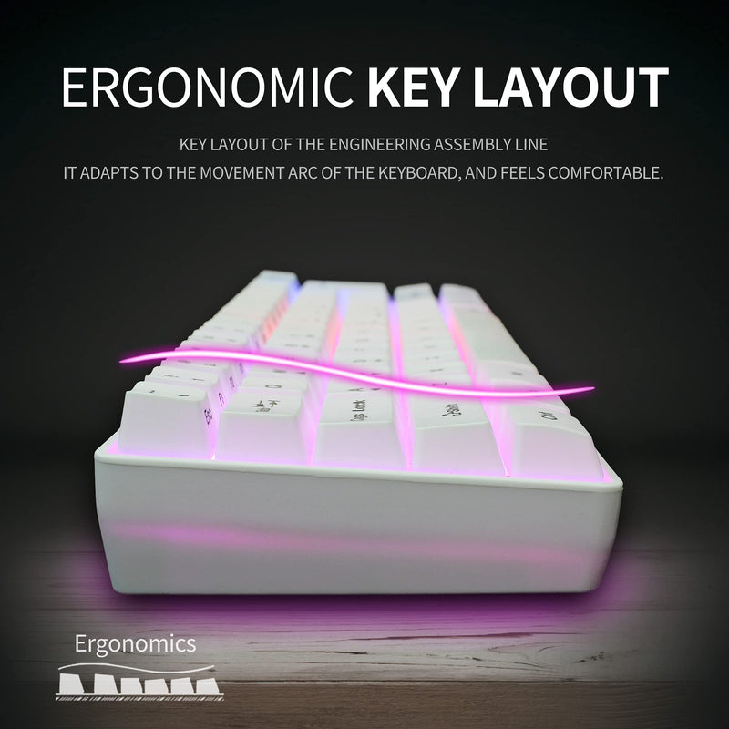 DGG 60% Wired Gaming Keyboard,RGB Backlit Ultra-Compact Mini Keyboard,Waterproof Mini Compact 61 Keys Keyboard, for PC/Mac Gamer, Typist, Travel, Easy to Carry on Business Trip,White White