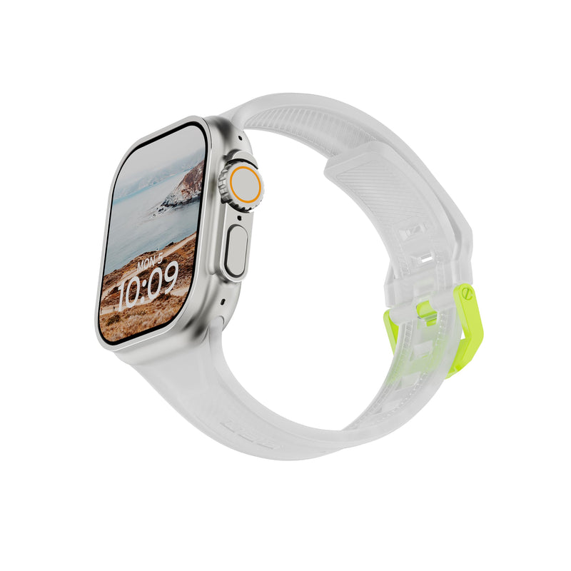 URBAN ARMOR GEAR UAG Compatible with Apple Watch Band 49/46/45/44mm iWatch Series Ultra 1-3/4-11/SE 1-3, Silicone Slim Waterproof Sporty Replacement Watch Strap, Scout Smoke/Active Neon