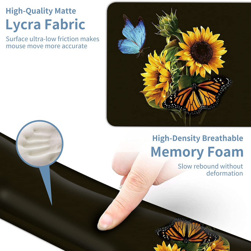 Keyboard Wrist Rest + Mouse Pad + Mouse Wrist Rest Support Set + Coaster, Ergonomic Memory Foam Mouse and Keyboard Pad Set for Laptop Computer Office Home Working Gaming, Sunflower Butterfly