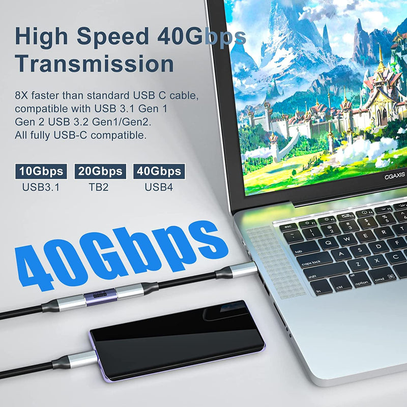 USB C Coupler Adapter 40Gbps 2 Pack USB C Type C Angled USB-C Female to Female Adapter 8k at 60hz and USB C to USB C Cable 20Gbps SuperSpeed USB 100W USB 3.1, 3.2 Thunderbolt 3 Braided Dual 4k