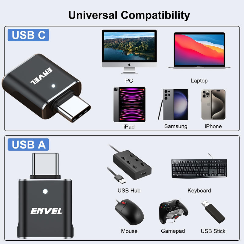 [AUSTRALIA] - ENVEL USB to USB C Adapter, USB 3.0 5Gbps High Speed Data Transfer, OTG Converter Thunderbolt3 to USB Female Compatible with Apple iWatch iPhone 15 Pro Max iPad Air 4 5 Mini 6 (Black, USB C Male) Black 