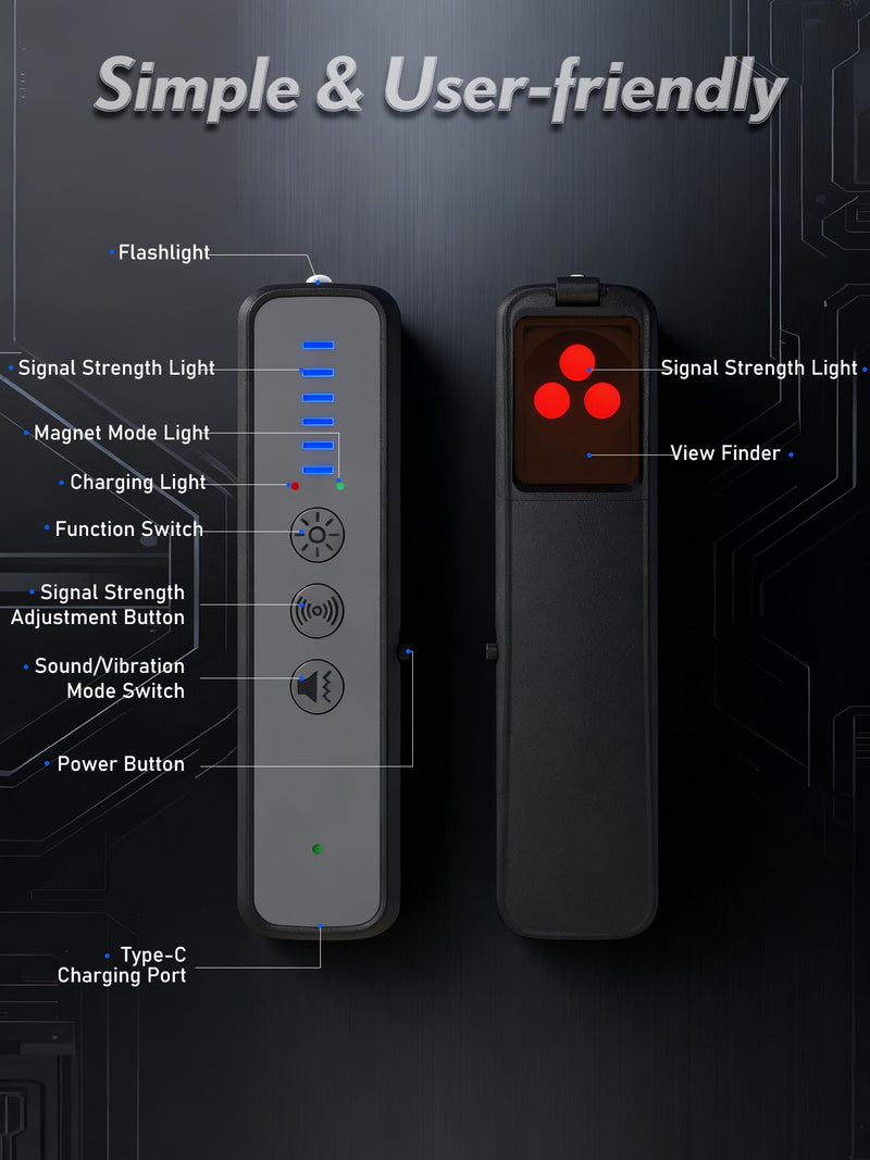 Calpol Hidden Camera Detectors - AI-Powered Anti-Spy Device, GPS Tracker & Bug Detector, Portable RF Signal Scanner for Hotels, Travel, Home & Office with LED (Black) Black
