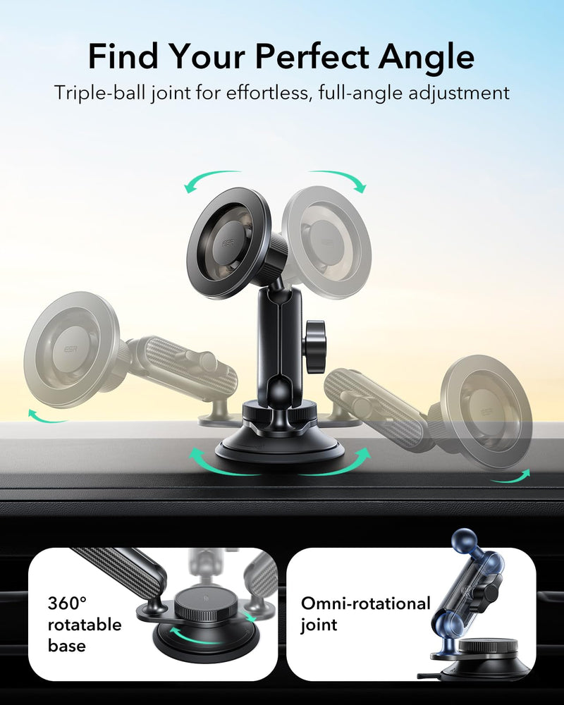 ESR OmniLock for MagSafe Car Mount for iPhone 17-12,Samsung/Google | Suction Cup Phone Holders for Your Car, Magnetic Car Mount for Dashboard/Windshield, 360° Adjustable, for All Smartphones
