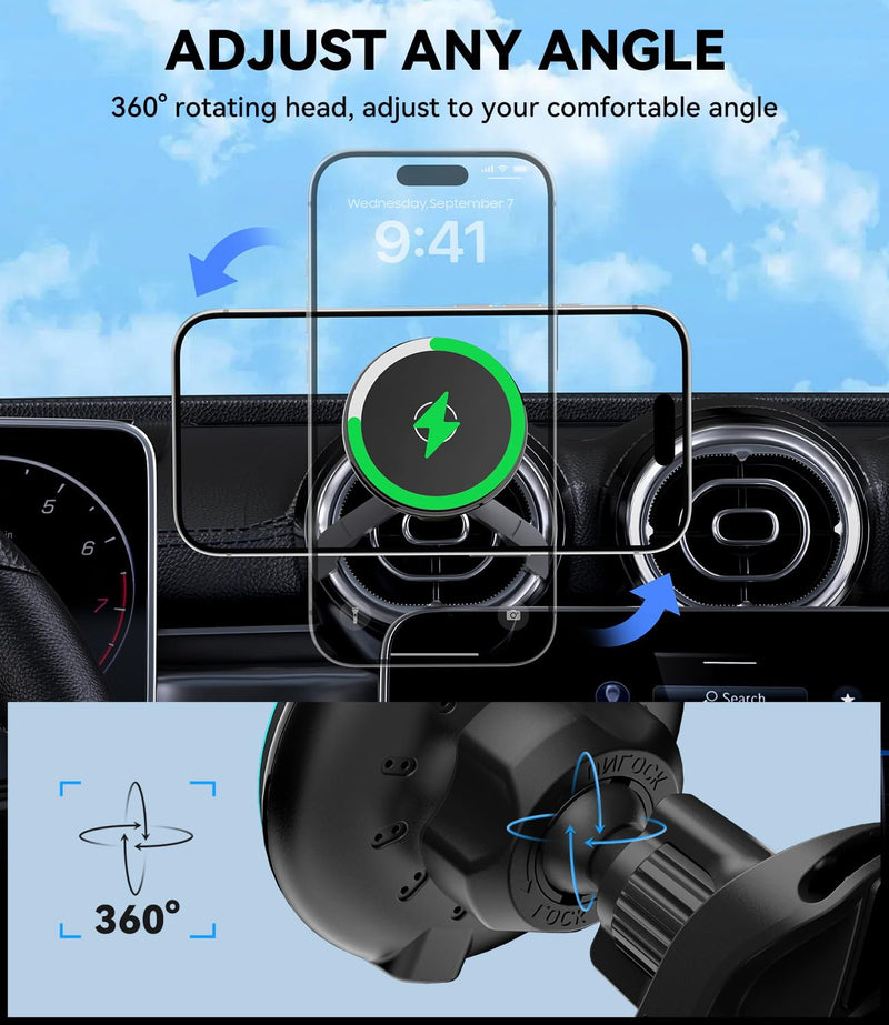 15w Charger Car Phone Mount for Magsafe, Air Vent Car Mount Magnetic Wireless Phone Holder for Mercedes Benz A/B/C/E/V/G/Class & Audi A1/A3/A3 for iPhone 17 16 15 14 13 12 Pro Max, Black Charger Air Vent Car Mount