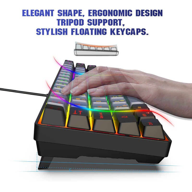 Snpurdiri 60% Gaming Keyboard,RGB Compact Mini Keyboard,Wired Computer Membrane Keyboard for Windows PC Gamers(68 Keys,Grey -Black) Grey Black