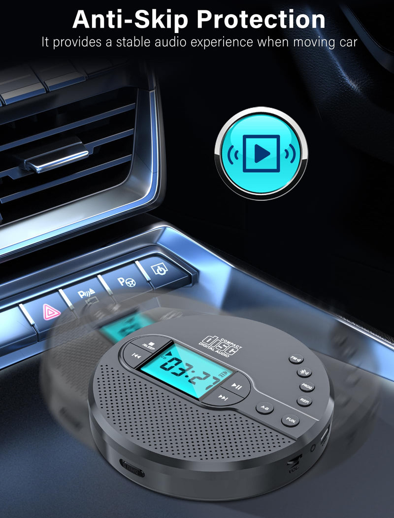 2000mAh Rechargeable Discman CD Player:Walkman CD Player with Bluetooth FM Transmitter,Headphones,LCD Screen,AUX,Built-in Speaker,USB-Portable Personal CD Player Anti-Skip Protection for Car CD35 Grey