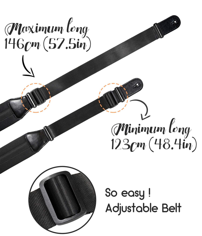 Wepop Guitar Strap Elastic Soft Comfortable Neoprene Leather 3.4in Bass Acoustic Electric Guitar (391) Black-391