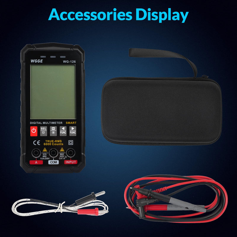 [AUSTRALIA] - WGGE Digital Multimeter Voltmeter Smart Electrical Tester Measures Voltage Current Resistance Continuity Duty-Cycle Capacitance Temperature Frequency Auto Ranging 6000 Counts TRMS 