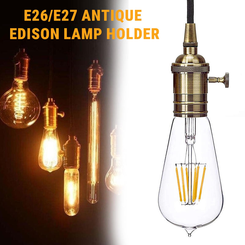 [AUSTRALIA] - Telituny Vintage Solid Lamp Holder, Vintage Lamp Holder E26/E27 Antique Lamp Holder with On/Off Switch Pendant Light Socket for Edison Screw Bulb, DIY Wall Table Ceiling Lamp 