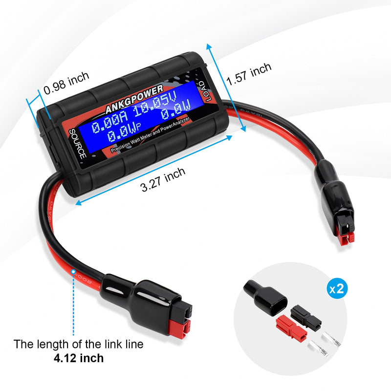 [AUSTRALIA] - 150A Watt Meter Power Analyzer, High Precision RC with Digital LCD Screen&2 Sets of 45amp Power Pole Connectors for Voltage (V) Current (A) Power (W) Charge(Ah) and Energy (Wh) Measurement BLACK 
