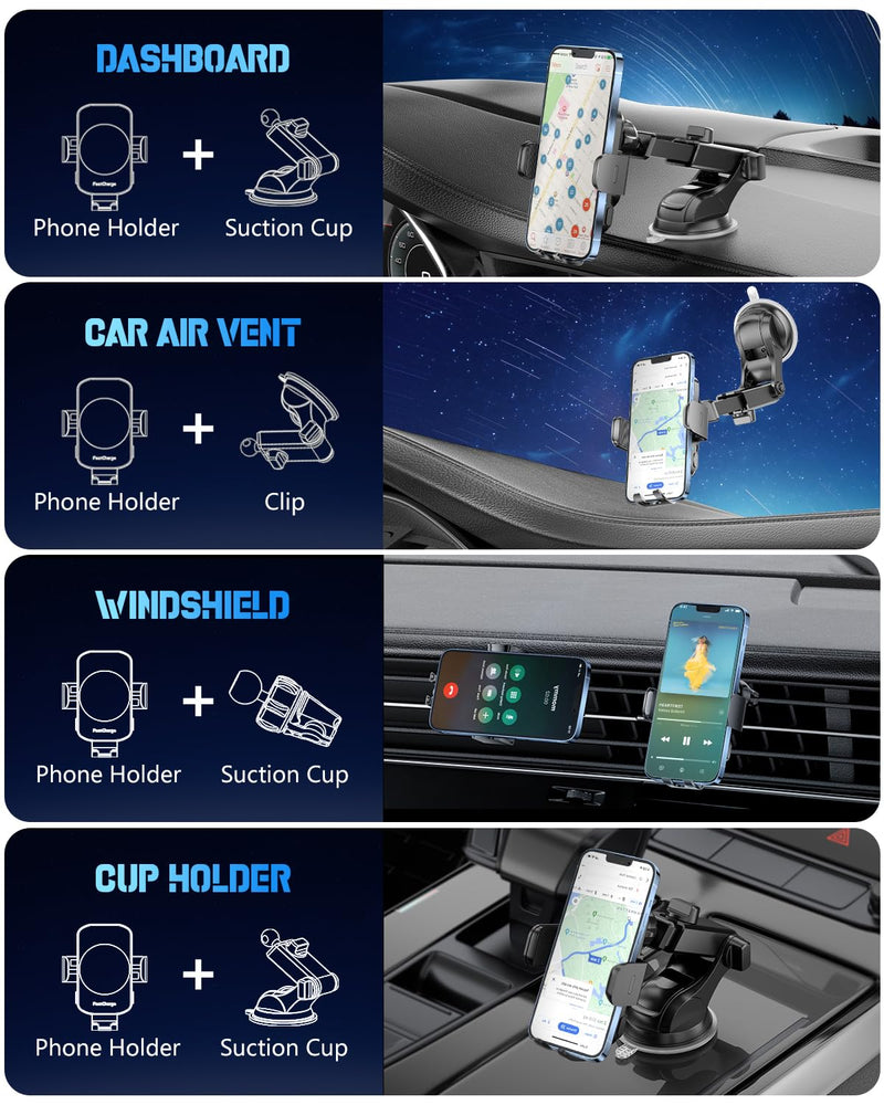 Wireless Car Charger, Fast Charging Phone Holder BothLin 3 in 1 Phone Mount Auto Clamping Car Accessories Compatible with iPhone 15 14 13 12 11 Xs XR, Samsung S23 Ultra S22 S21 S20/S10+ S9+ Note 9 Black[Best Overall Performer]