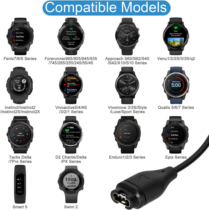 Charger for Garmin Watch with Charger Cable - Watch Charging Cord for Vívoactive 6/5/4S/3, Forerunner 55/255/970/570/965/265/165/745/935/945/45S/245 Music, Fenix 8/7/6/5/4, Venu 4/3/2, Instinct 3/2/2S 3.3ft 1
