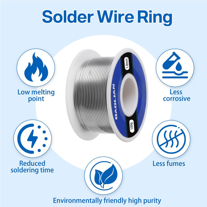 Solder with Flux, Solder Wire 1 mm 100 g, Low Melting Point, Tin Content, Professional Soldering Wire for Soldering Repair Electronic Circuit Components and DIY Creation