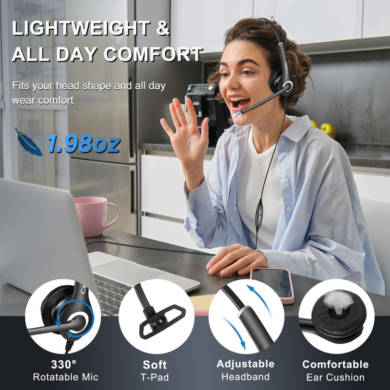Callez Wired Computer Headset, 3.5mm/USB-C Headset with Mic Noise Cancelling, Cell Phone Headphone for PC Laptop Mac iPhone 15/16/17 Samsung Zoom Teams Call Center Home Office Work, in-line Controls Black