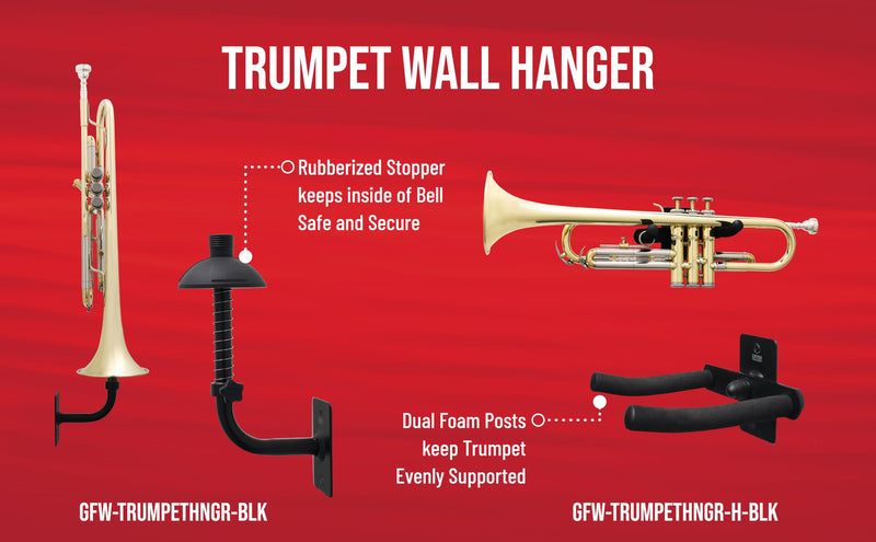 Gator Frameworks Recital Series Wall Hanger for Standard Sized Trumpets; (GFW-TRUMPETHNGR-BLK) Trumpet