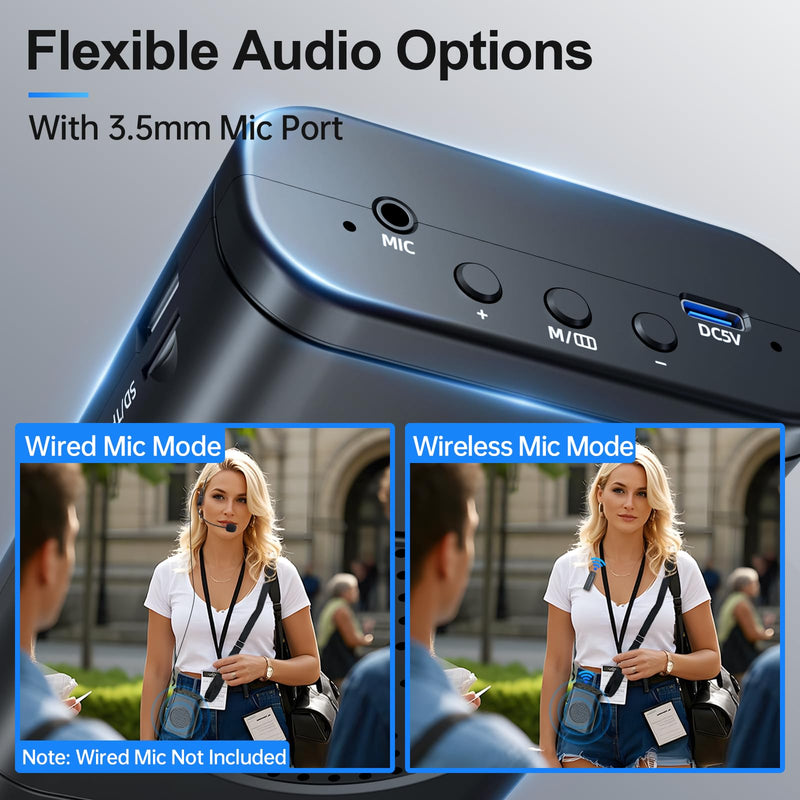 Moman Voice Amplifier with Wireless Lavalier Microphone, Zero Whistling Low Latency Portable Speaker, Personal PA System with Wireless Clip on Mic for Teachers Classroom Yoga Tour Guide Meeting Coach Black
