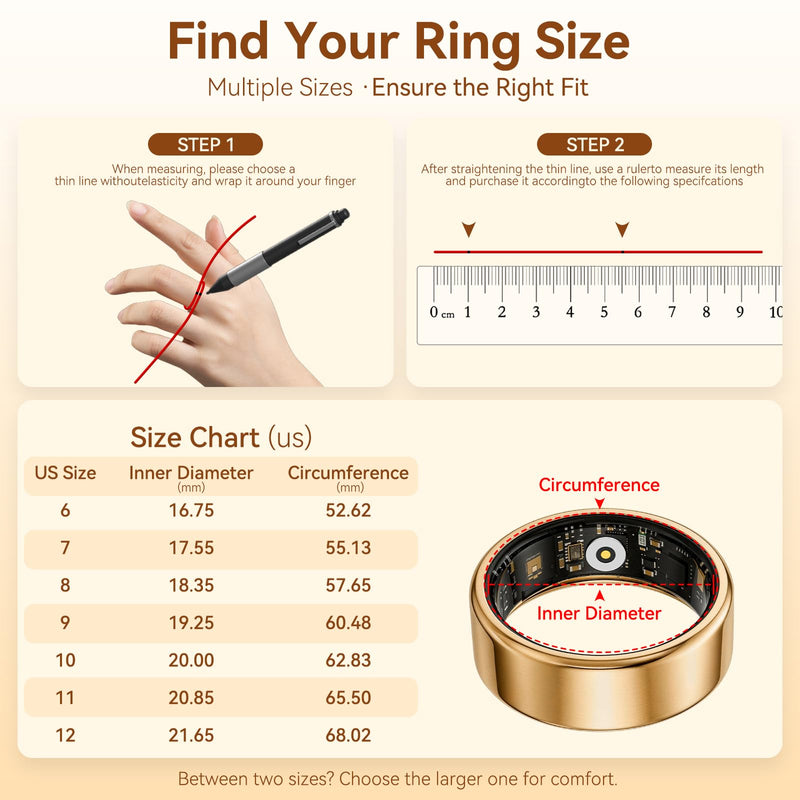 Smart Health Fitness Ring for Women & Men, Activity Tracker with Step Counter, Sleep Monitor & Stress Tracking, Waterproof, Compatible with Android & iOS, No Subscription Fee Rose Gold 7