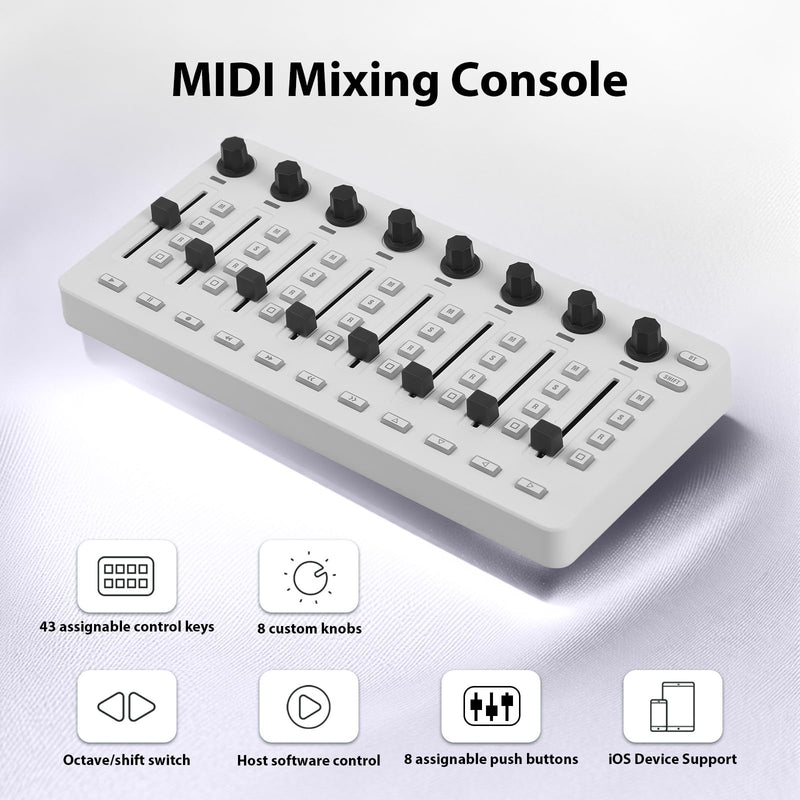 [AUSTRALIA] - MIDI Controlle Midi Mixer Midi Foot Controller USB MIDI Controller Mixer with 43 Buttons 8 Knobs 8 Push Buttons BT Connection Battery/Type-C Power Supply Mini Midi Keyboard 